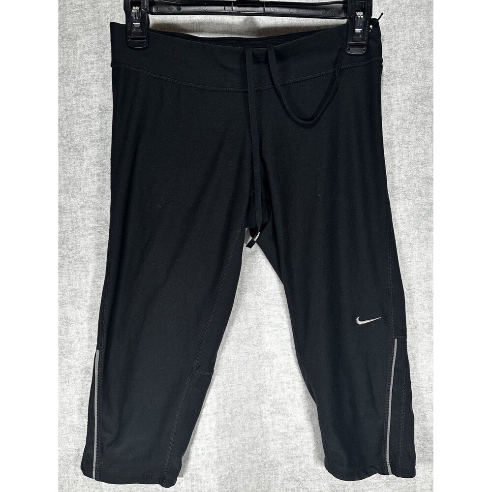 Nike Dri-Fit Running Black Capri Cropped Leggings Back Zip Pocket Women’s Small
